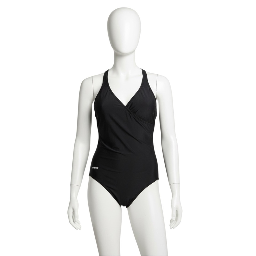 Speedo Black Cross-Back Wrap One-Piece Swimsuit Women’s 10 – Classic Fit